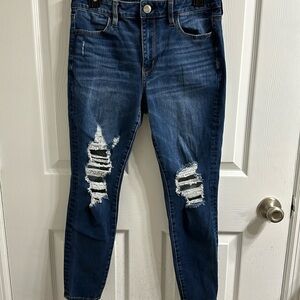 American Eagle Hi-Rise Ripped Blue Denim Jeans Size 10 Short
